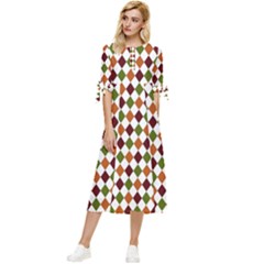 Halloween Palette Plaids   Bow Sleeve Chiffon Midi Dress by ConteMonfrey