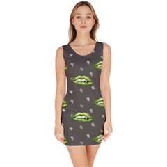 Green Vampire Mouth - Halloween Modern Decor Bodycon Dress by ConteMonfrey