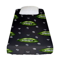 Green Vampire Mouth - Halloween Modern Decor Fitted Sheet (single Size) by ConteMonfrey