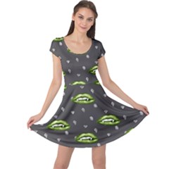 Green Vampire Mouth - Halloween Modern Decor Cap Sleeve Dress by ConteMonfrey