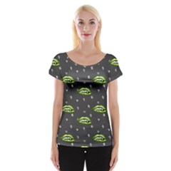 Green Vampire Mouth - Halloween Modern Decor Cap Sleeve Top by ConteMonfrey