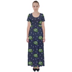 Green Vampire Mouth - Halloween Modern Decor High Waist Short Sleeve Maxi Dress by ConteMonfrey