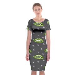 Green Vampire Mouth - Halloween Modern Decor Classic Short Sleeve Midi Dress by ConteMonfrey