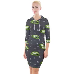 Green Vampire Mouth - Halloween Modern Decor Quarter Sleeve Hood Bodycon Dress by ConteMonfrey