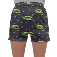 Green Vampire Mouth - Halloween Modern Decor Sleepwear Shorts by ConteMonfrey