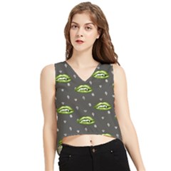 Green Vampire Mouth - Halloween Modern Decor V-neck Cropped Tank Top by ConteMonfrey