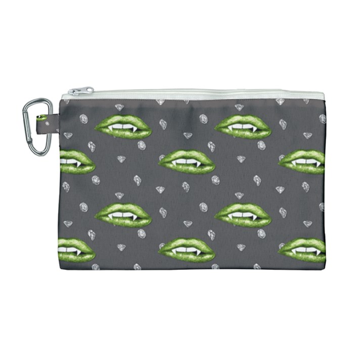 Green Vampire Mouth - Halloween Modern Decor Canvas Cosmetic Bag (Large)