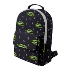 Green Vampire Mouth - Halloween Modern Decor Flap Pocket Backpack (large) by ConteMonfrey