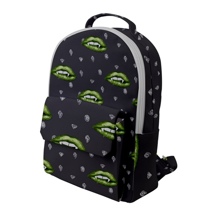 Green Vampire Mouth - Halloween Modern Decor Flap Pocket Backpack (Large)