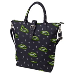 Green Vampire Mouth - Halloween Modern Decor Buckle Top Tote Bag by ConteMonfrey