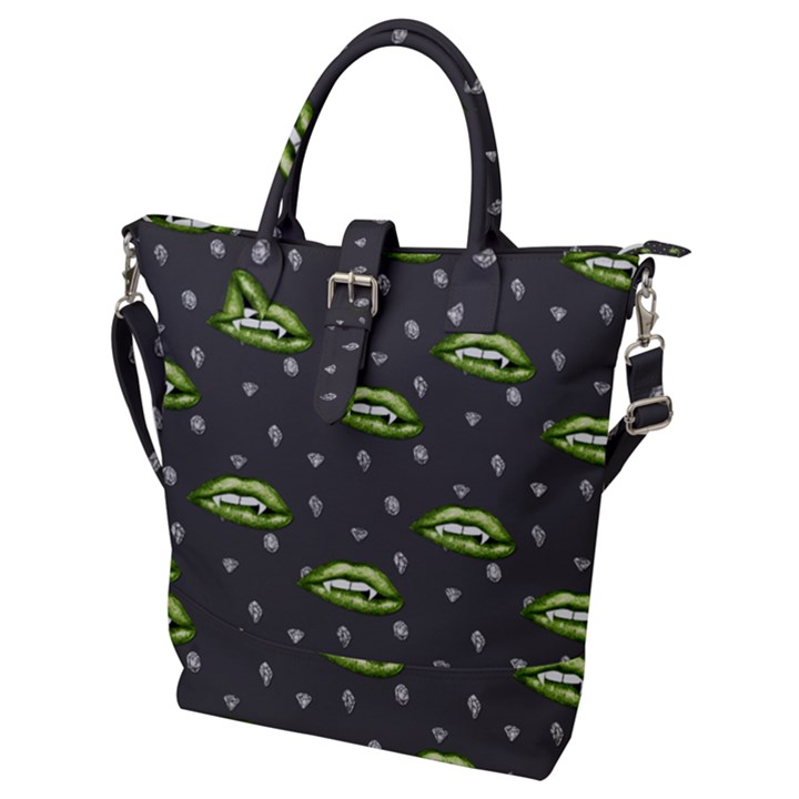 Green Vampire Mouth - Halloween Modern Decor Buckle Top Tote Bag