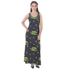 Green Vampire Mouth - Halloween Modern Decor Sleeveless Velour Maxi Dress by ConteMonfrey