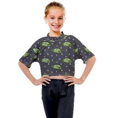 Green Vampire Mouth - Halloween Modern Decor Kids Mock Neck Tee