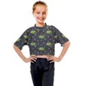 Green Vampire Mouth - Halloween Modern Decor Kids Mock Neck Tee View1