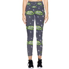 Green Vampire Mouth - Halloween Modern Decor Pocket Leggings  by ConteMonfrey