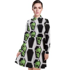 Coffins And Skulls - Modern Halloween Decor  Long Sleeve Chiffon Shirt Dress by ConteMonfrey