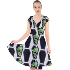 Coffins And Skulls - Modern Halloween Decor  Cap Sleeve Front Wrap Midi Dress by ConteMonfrey