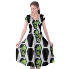 Coffins And Skulls - Modern Halloween Decor  Cap Sleeve Wrap Front Dress by ConteMonfrey