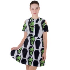 Coffins And Skulls - Modern Halloween Decor  Short Sleeve Shoulder Cut Out Dress  by ConteMonfrey