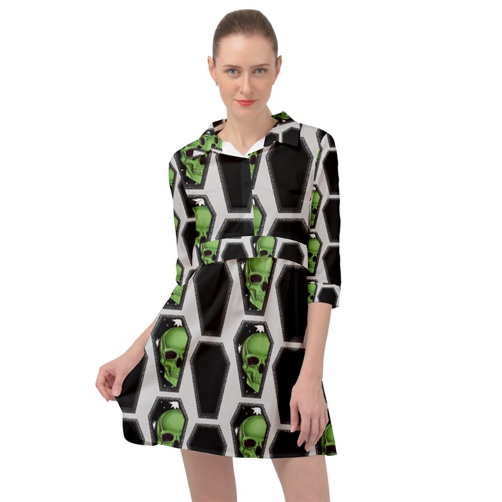 Coffins And Skulls - Modern Halloween Decor  Mini Skater Shirt Dress