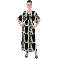 Coffins And Skulls - Modern Halloween Decor  V-neck Boho Style Maxi Dress by ConteMonfrey