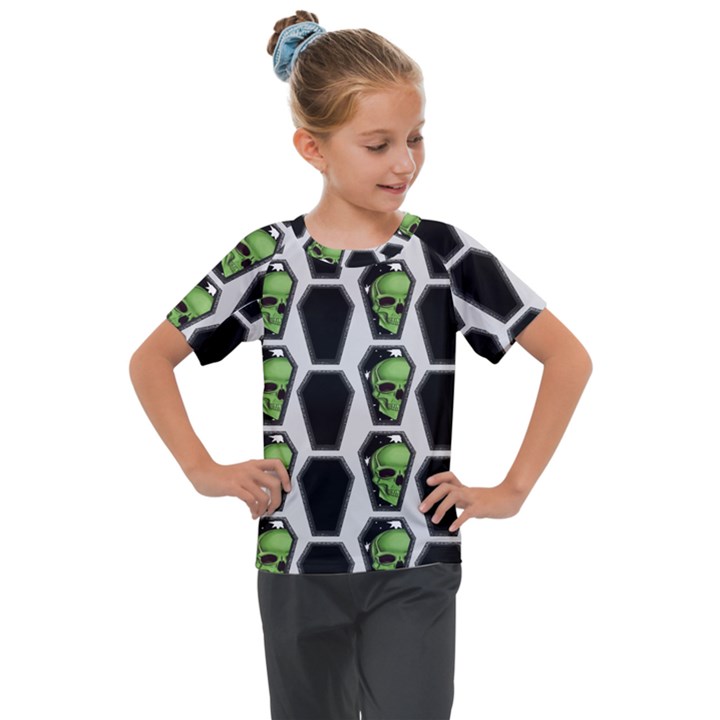 Coffins And Skulls - Modern Halloween Decor  Kids  Mesh Piece Tee