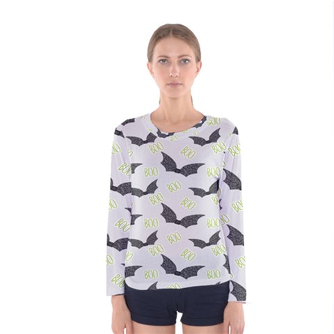 Boo! Bat Rain - Halloween Decor  Women s Long Sleeve Tee by ConteMonfrey