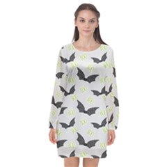 Boo! Bat Rain - Halloween Decor  Long Sleeve Chiffon Shift Dress  by ConteMonfrey