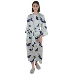 Boo! Bat Rain - Halloween Decor  Maxi Satin Kimono by ConteMonfrey