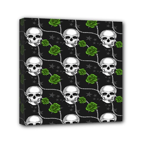 Green Roses And Skull - Romantic Halloween   Mini Canvas 6  X 6  (stretched) by ConteMonfrey