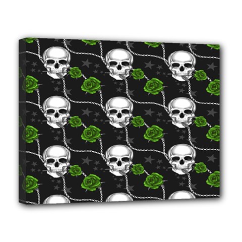 Green Roses And Skull - Romantic Halloween   Canvas 14  X 11  (stretched) by ConteMonfrey