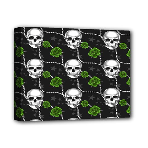 Green Roses And Skull - Romantic Halloween   Deluxe Canvas 14  X 11  (stretched) by ConteMonfrey