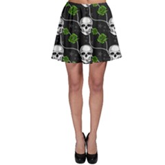 Green Roses And Skull - Romantic Halloween   Skater Skirt by ConteMonfrey