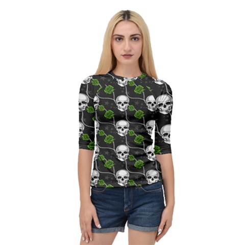 Green Roses And Skull - Romantic Halloween   Quarter Sleeve Raglan Tee by ConteMonfrey