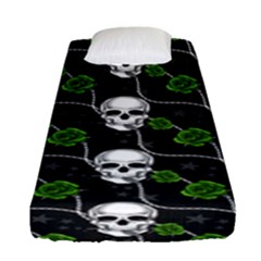 Green Roses And Skull - Romantic Halloween   Fitted Sheet (single Size) by ConteMonfrey