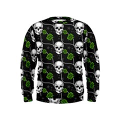 Green Roses And Skull - Romantic Halloween   Kids  Sweatshirt by ConteMonfrey