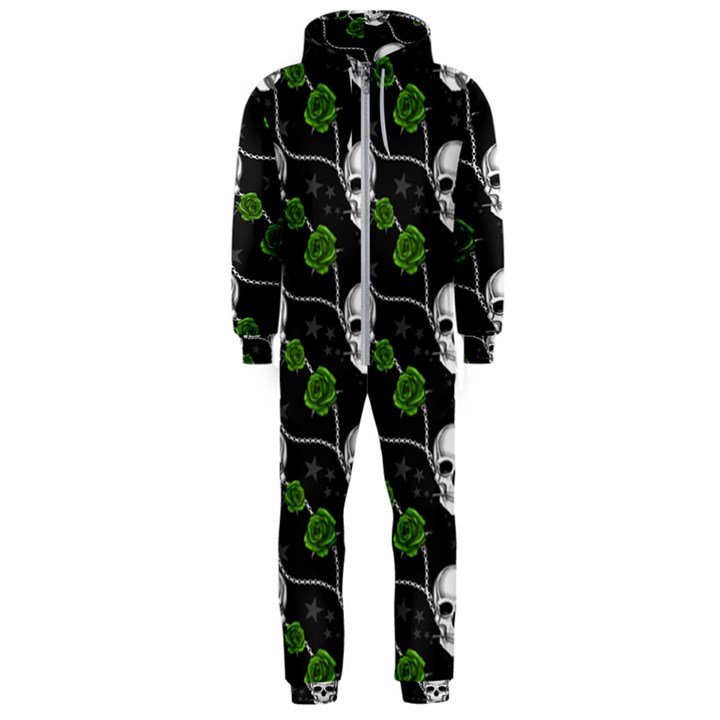 Green Roses And Skull - Romantic Halloween   Hooded Jumpsuit (Men)