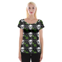 Green Roses And Skull - Romantic Halloween   Cap Sleeve Top by ConteMonfrey