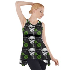 Green Roses And Skull - Romantic Halloween   Side Drop Tank Tunic by ConteMonfrey