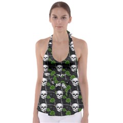 Green Roses And Skull - Romantic Halloween   Babydoll Tankini Top by ConteMonfrey