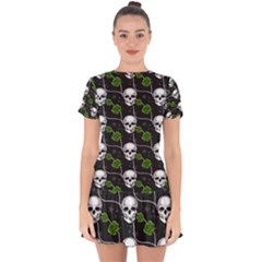 Green Roses And Skull - Romantic Halloween   Drop Hem Mini Chiffon Dress by ConteMonfrey