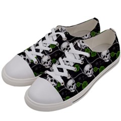 Green Roses And Skull - Romantic Halloween   Women s Low Top Canvas Sneakers by ConteMonfrey