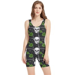 Green Roses And Skull - Romantic Halloween   Women s Wrestling Singlet by ConteMonfrey