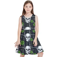 Green Roses And Skull - Romantic Halloween   Kids  Skater Dress by ConteMonfrey