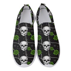 Green Roses And Skull - Romantic Halloween   Women s Slip On Sneakers by ConteMonfrey