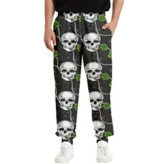 Green Roses And Skull - Romantic Halloween   Men s Elastic Waist Pants