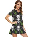 Green Roses And Skull - Romantic Halloween   Tiered Short Sleeve Babydoll Dress View2