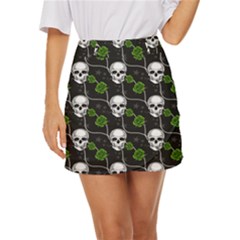 Green Roses And Skull - Romantic Halloween   Mini Front Wrap Skirt by ConteMonfrey