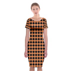 Halloween Black Orange Plaids Classic Short Sleeve Midi Dress by ConteMonfrey