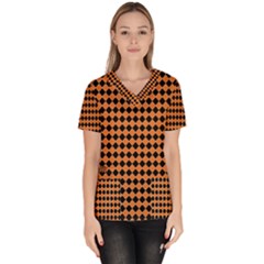 Halloween Black Orange Plaids Women s V-neck Scrub Top by ConteMonfrey